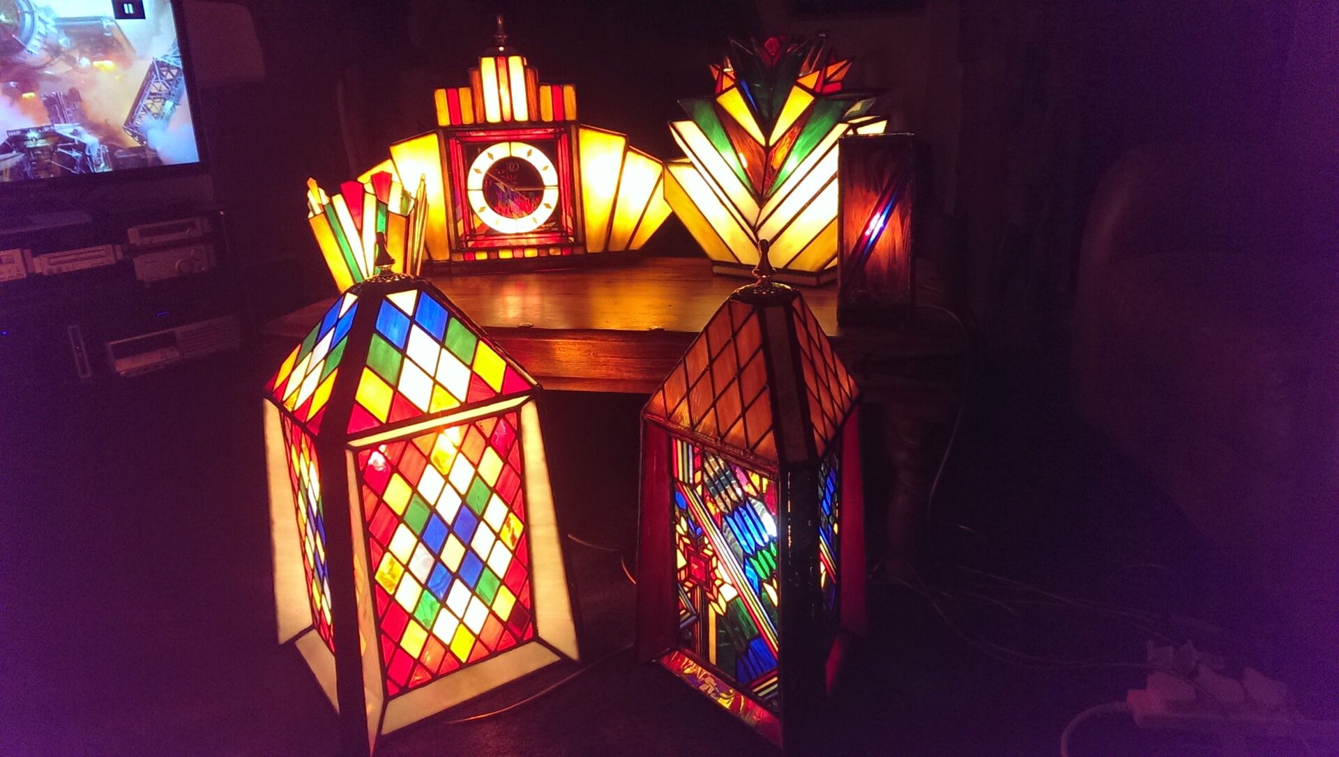 Lit up stained glass lanterns