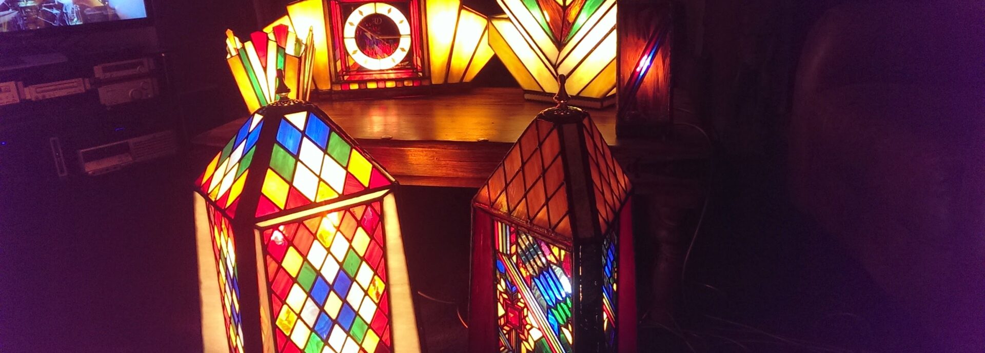 Lit up stained glass lanterns