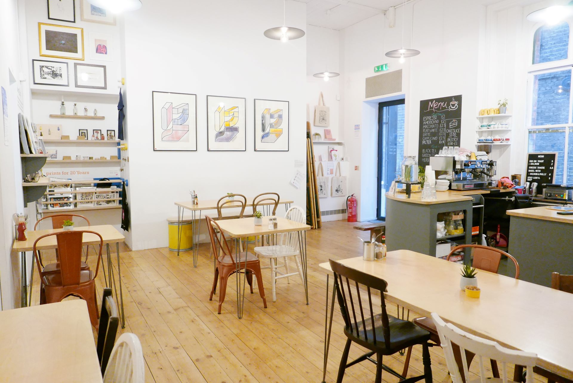 The Nunnery Café with tables and artwork on display