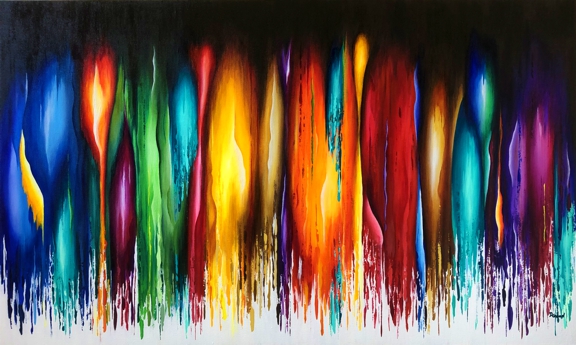 A work by Darren Goad, multiple colours melt down the canvas