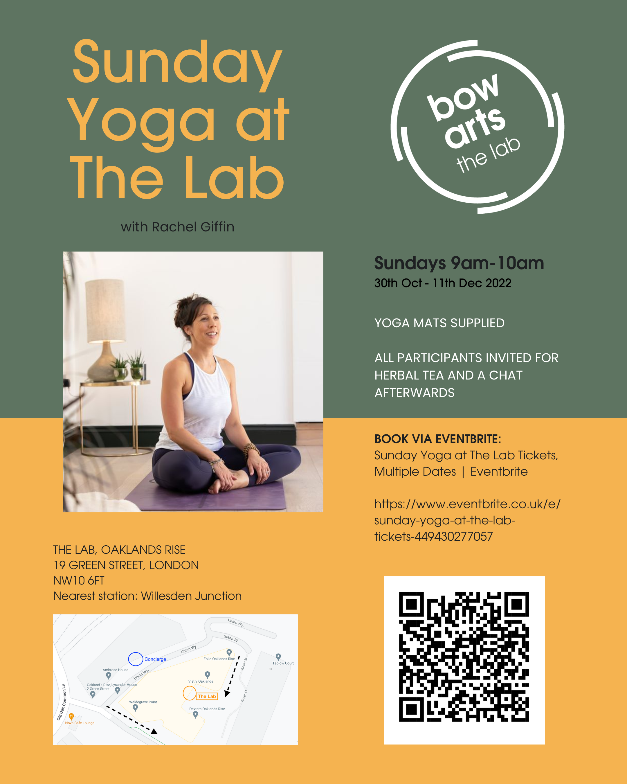A poster for Sunday Yoga at The Lab